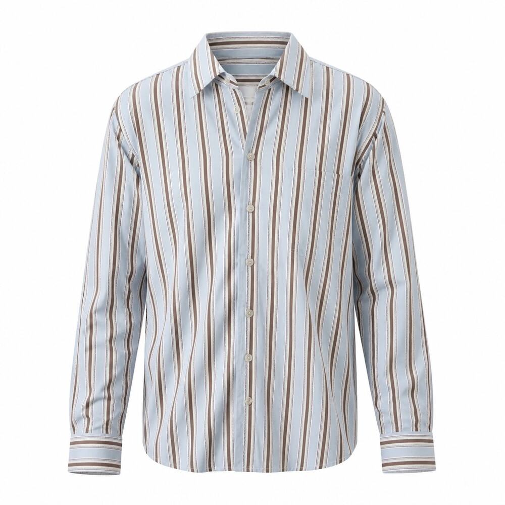 The Territory Ahead Shirt Men Large Tall LT Blue Brown Stripe Button Up T3955